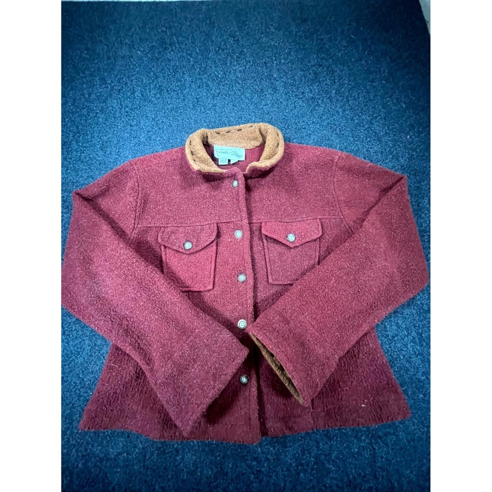 Vintage Tasha Polizzi Jacket Womens Large Burgundy Wool Collar Button Front